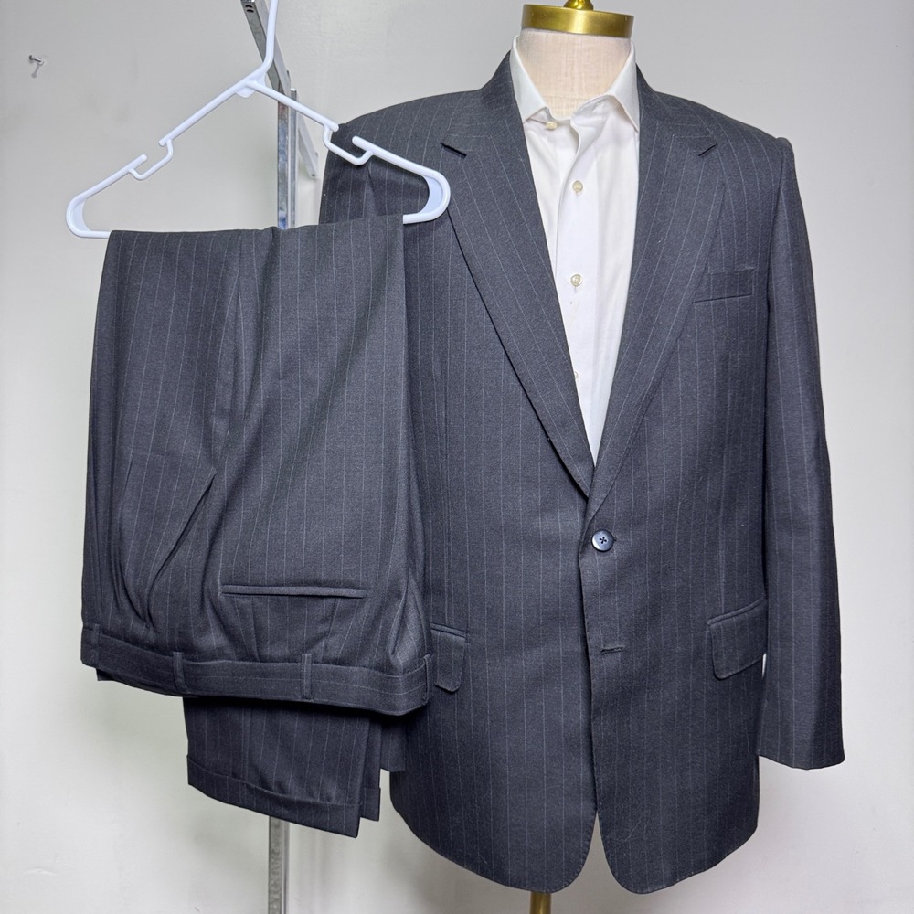 Custom Tailored 2-Piece Suit Mens 40R 36x30 Charcoal Grey Pinstripe